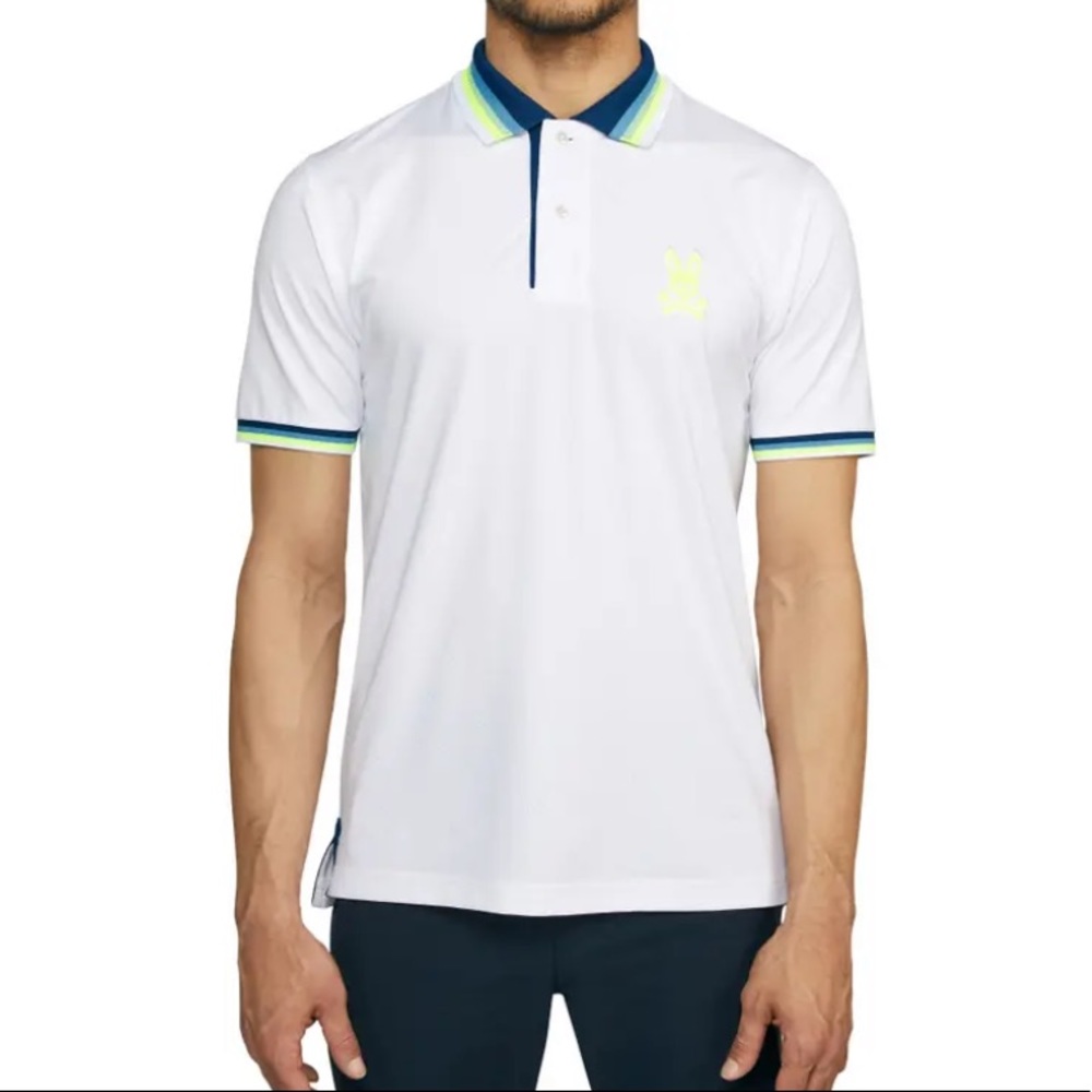 PSYCHO BUNNY Moulton Short Sleeve Mesh Polo In White
